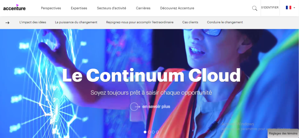 Capture la page d'accueil du site de Accenture