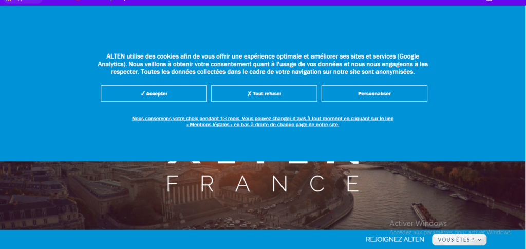 Capture de la page d'accueil du site d'Alten