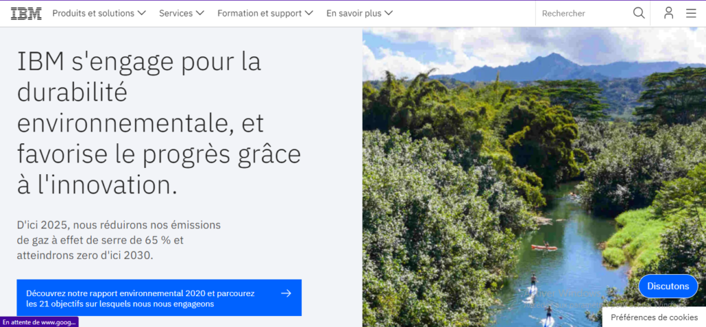 Capture de la page d'accueil du site de IBM