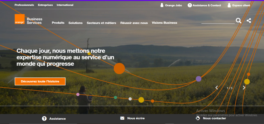 Capture de la page d'accueil du site de Orange Business Services